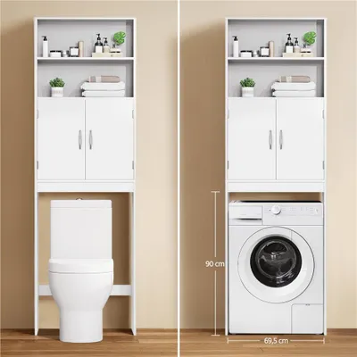 Produktbild von Yaheetech Waschmaschinenschrank Toilettenschrank 195 cm H, Überbau Badezimmerschrank über WC und Waschmaschine, Weiß