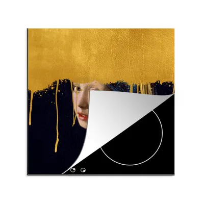 Produktbild von KitchenYeah© Herdabdeckplatte Mädchen mit einem Perlenohrring - Gold - Vermeer , 78x78cm, Küche Deko, Glaskeramikkochfeld Herdabdeckung, Abdeckplatte fùr Kochfeld