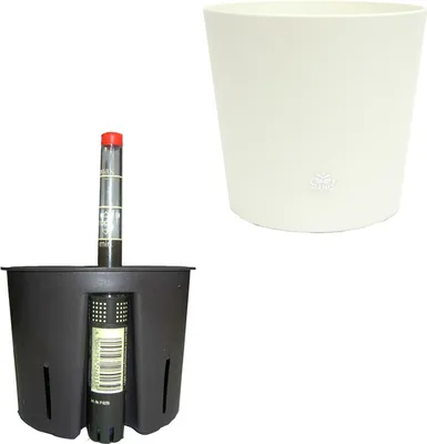 Produktbild von Set 3 teilig für Hydrokultur Blumentopf Flori Ø 16 weiss + Kulturtopf + Wasserstandsanzeiger