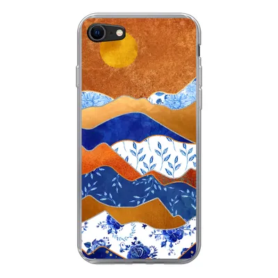 Produktbild von MuchoWow® Handyhülle Schutzhülle Hülle für iPhone SE 2020 Delfter Blau - Gold - Blumen Silikon Softcase Handy Hülle - Kartenbesitzer