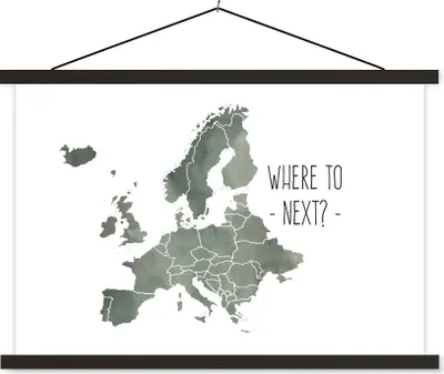 Produktbild von MuchoWow® Textilposter Europa - Karte - Zitate 60x40 cm mit schwarzem Rahmen - Hölzernes