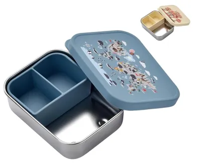 Image de Boîte à lunch Kinder RVS avec couvercle en silicone et compartiments, étanche et sans BPA