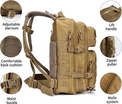 Productafbeelding van Militaire rugzak voor heren 45L, waterdicht, tactische Molle rugzak, survivalrugzak voor wandelen, kamperen, trekking, vissen, reizen, w