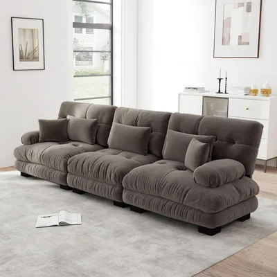 Image de Canapé d'angle trois places en chenille, canapé-lit modulable, assise profonde, 313 x 77 x 81 cm, marron