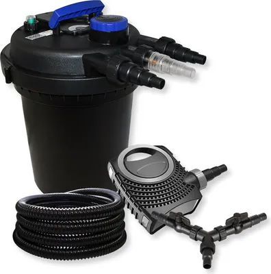 Produktbild von SunSun Komplettset: CPF-250 Teichdruckfilter bis 10000 L Teich mit 11W Teichklärer, CTF-8000 SuperECO Teichpumpe 8000l/h 70W, 25m Teichschlauch 25 mm (1"), Y-Verteiler