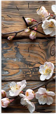 Produktbild von Wanduhr aus Glas mit Motiv Kirschblüten Holz- 30 x 60 cm - inkl. Aufhängesystem