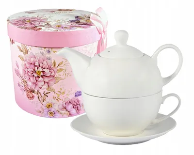 Zdjęcie produktu dla Zestaw do herbaty porcelanowa filiżanka czajniczek 400ml pudełko prezentowe