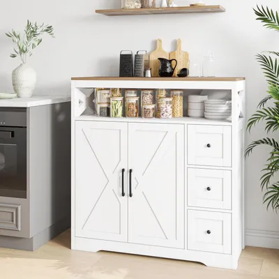 Productafbeelding van INONEFT Dressoir, 100 cm breed, keukenkast met lades en open vak, keukenkast met 3 lades en 2 deuren, dressoir voor de keuken, wit