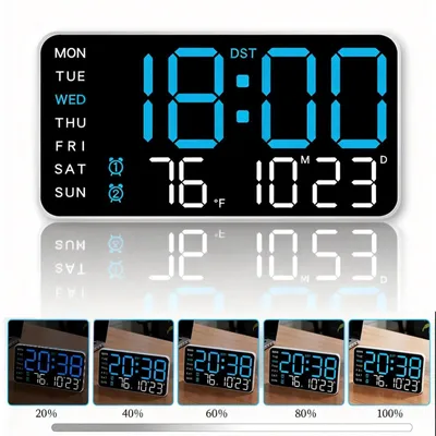 Produktbild von Digitaluhr, Retro-LED Digitaluhr,zeigt Zeit (12/24 h),Wochentag,Datum, Temperatur,Doppelwecker,Auto-Helligkeit & 5 Stufen,wand- oder tischaufstellbar