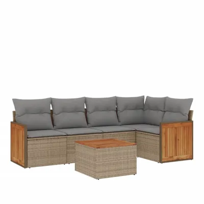 Produktbild von vidaXL 6-tlg. Garten-Sofagarnitur mit Kissen Beige Poly Rattan