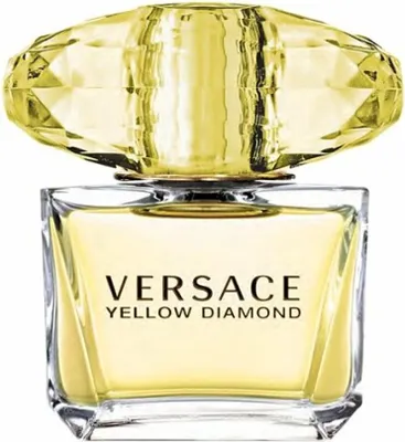 A product shot of a bottle of Versace Yellow Diamond perfume.