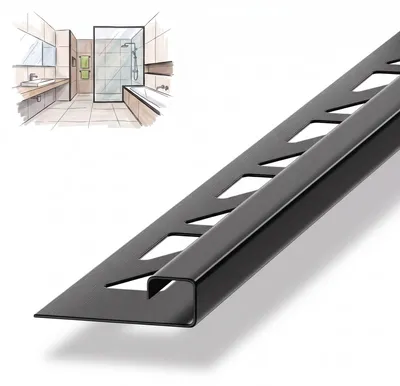 Produktbild von Dalsys Fliesenschiene Eckprofil 250cm x 8mm Schwarz Edelstahl gebürstet