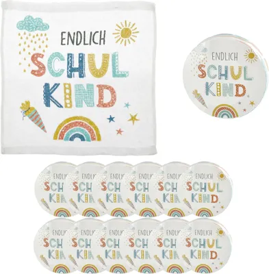 Produktbild von 12 x Magisches Handtuch "Endlich Schulkind" aus 100% Baumwolle - Zauberhandtuch für Schulkind - Geschenk Schulanfang und Einschulung
