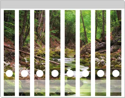 Produktbild von Wallario Ordnerrücken Sticker, selbstklebend für schmale Ordner, 8 Stück, Motiv Fluss im Wald