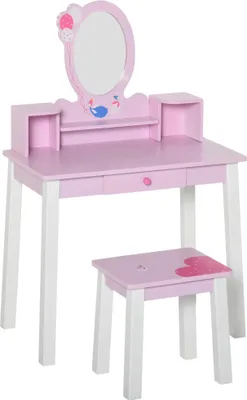 Produktbild von Kinderschminktisch - Frisiertisch Set - Mit Spiegel und Hocker - 59×39×92 cm - Montage Erforderlich