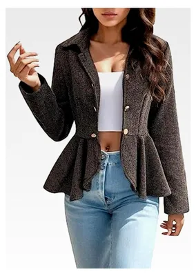 Produktbild von Damen Blazer Offene Front Cardigan Slim Fit Bürojacke Langarm Sakko mit Revers Kurzmantel mit Knopf Sportlicher Longblazer Strickmantel Einfarbige Rüschenjacke Trenchcoat
