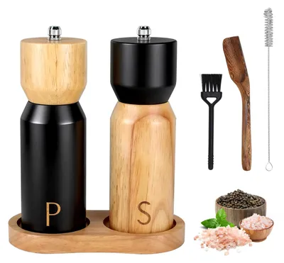 Salz- und Pfeffermühlen-Set, 15 cm, Holz, Keramikmahlwerk, einstellbar