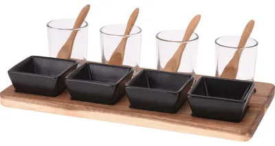 Image de Service à tapas Excellent Houseware, acacia/porcelaine, 30 x 15 x 1,5 cm, marron/noir