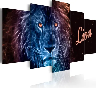 Produktbild von Modernes Wandbild g-A-0094-b-p (150x75) - 5 Teilig Bilder Fotografie auf Vlies Leinwand Foto Bild Dekoration Wand Bilder Kunstdruck ABSTRAKT TIER LÖWE