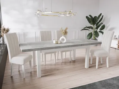 Produktbild von Moderner Rechteckiger Ausziehbarer Esstisch - Platzsparend - Weißen Holzbeine - 200 bis 300 cm - Hergestellt in EU - 200 x 100 cm - Grau Beton