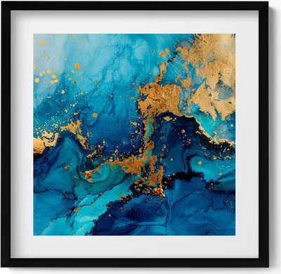 Produktbild von Glamour-Abstraktion mit Gold– Wandbild mit Rahmen – Gerahmtes Bild  – Wanddekoration – 50x50 cm –  Schwarz Rahmen