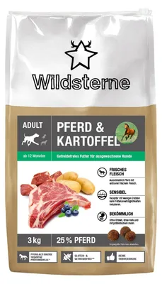 Produktbild von Wildsterne Adult Pferd & Kartoffel | Alleinfutter für ausgewachsene Hunde | von Tierärzten entwickelt | 3 kg