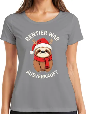 Produktbild von Rentier war t Faultier Weihnachten lustig Geschenk Damen T-Shirt, Grau, XL