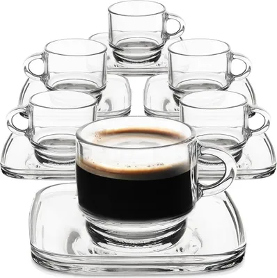 Obrázok produktu pre Sklenená šálka s podšálkou 75 ml 6 ks.