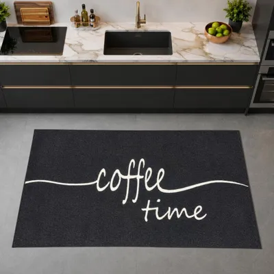 Immagine prodotto di Tappetino da cucina nero con scritta "Coffee Time", dimensioni 80 x 150 cm