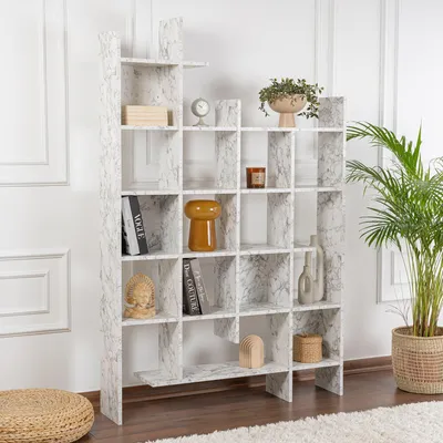 Produktbild von Skye Decor, Manco - Carrara Marble, Bücherregal, 100 % Melaminbeschichtete Spanplatten, Carrara-Marmor, 122 x 25,5 x 188 cm