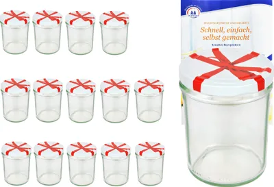 Produktbild von 15er Set Sturzglas 435 ml To 82 Schleifendekor Deckel Geschenk Marmeladengläser incl. Rezeptheft