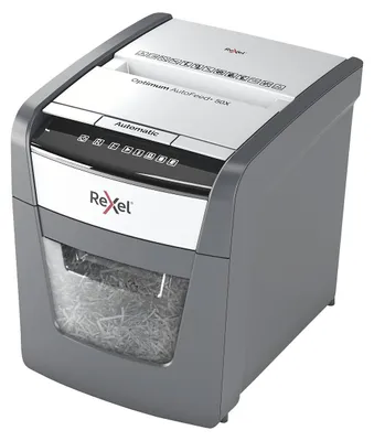 Zdjęcie produktu dla Rexel Optimum AutoFeed+ 50X, Rozdrabnianie przez cięcie cząstek, 22 cm, 4 x 28 mm, 20 l, 50 ark., 55 dB
