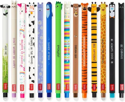 Productafbeelding van Wisbare gelpennen met thermogevoelige - Set van 14 - Reeks inktkleuren & vatdesigns - 0,7mm punt - Dierendesigns - Panda