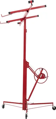 Zdjęcie produktu dla Podnośnik do płyt SucceBuy o udźwigu do 68 kg, wysokość 3353 mm, podnośnik do płyt gipsowo-kartonowych z regulowanym ramieniem teleskopowym, odpowiedni do płyt gipsowo-kartonowych i płyt gipsowo-kartonowych, idealny do montażu sufitowego i ściennego (czerwony)