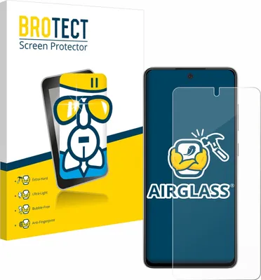 A product packaging for a screen protector, with a smartphone displaying the screen protector and a graphic illustration of the product's features.