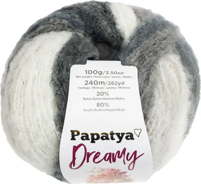 Obrázek produktu pro Příze PAPATYA DREAMY - 100g / 240 m - Bílá,Černá,Šedá