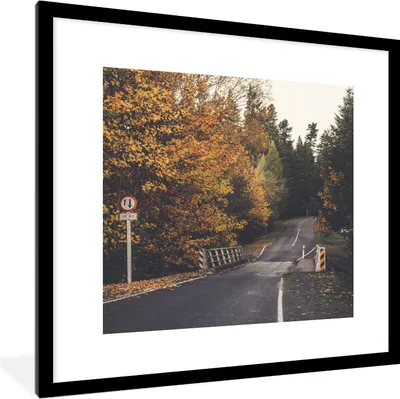 Produktbild von MuchoWow® Gerahmtes Poster Bäume - Straße - Herbst 40x40 cm - Poster mit Schwarzem Bilderrahmen Wandposter Rahmen Foto Bilder - Poster - Plakat im Rahmen