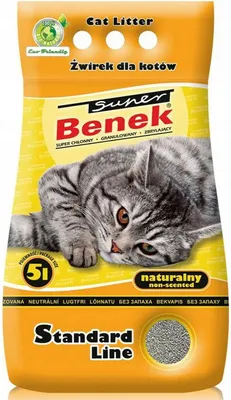 Zdjęcie produktu dla Super Benek Standard Naturalny 5L (żółty) - zbrylający żwirek bentonitowy dla kotów do kuwety o naturalnym zapachu
