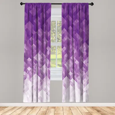 Produktbild von ABAKUHAUS Geometrisch Vorhänge 2 Panel Set für Wohnzimmer Schlafzimmer Dekor, Steigung Farben Änderungs Digital Textur Mosaik Dreieck Pixel Grafik Druck Kunst, 150 cm x 225 cm, Blau Violett