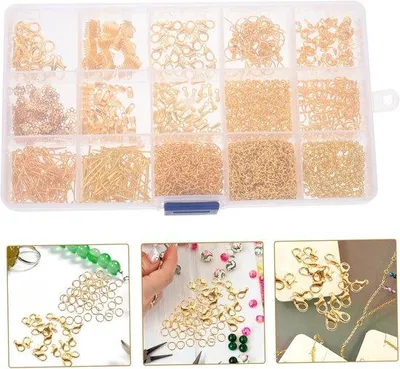Immagine prodotto di Kit per la creazione di gioielli: accessori per bracciali, collane, portachiavi e altro ancora, comprensivo di vari materiali e strumenti per la realizzazione di gioielli in oro.