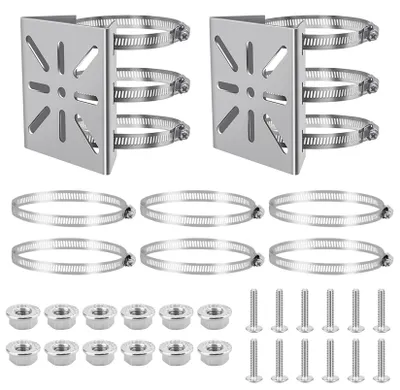 Produktbild von Halterungen aus Edelstahl – Universelle Rohrhaltungen – Kamerahalterungen – Für den Außenbereich – 2 Stück – Verstellbare Ringe bis 200 mm