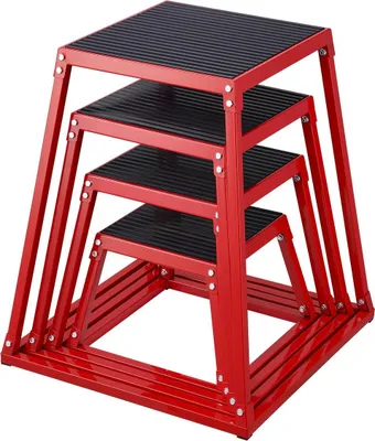 Zdjęcie produktu dla Skrzynki do ćwiczeń plyometrycznych, skrzynki Plyo Box o wymiarach 12/18/24/30 cali, platforma i skrzynka do ćwiczeń zwinnościowych, antypoślizgowy zestaw do ćwiczeń fitness Step Up Box do domowej siłowni, treningu siłowego, kolor czerwony