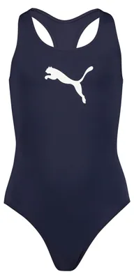 Zdjęcie produktu dla Strój kąpielowy PUMA z tyłem typu racerback dla dziewczynek, model SWIM GIRLS, odporny na chlor, kolor: granatowy, rozmiar: 152