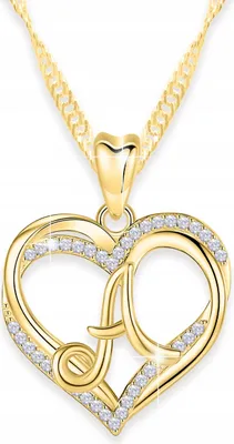 Image de Collier cœur en or avec lettres en zircone A, cœur, argent 925