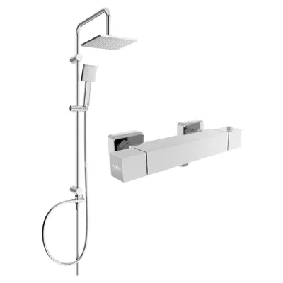 Obrázek produktu pro Mexen Tord odkrytý sprchový set s dešťovou sprchovou hlavicí a termostatickou sprchovou baterií Cube, Chromovaná - 77200200-00