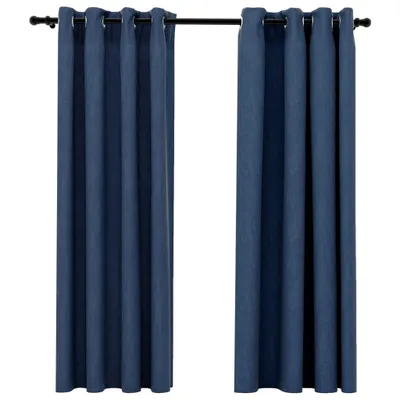 Produktbild von vidaXL Verdunkelungsvorhänge Ösen Leinenoptik 2 Stk. Blau 140x175 cm