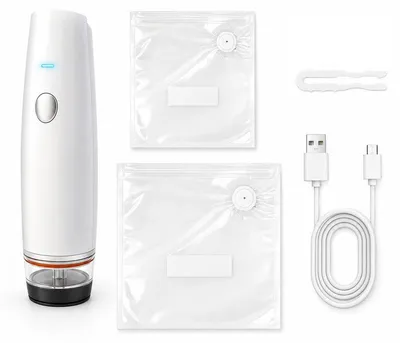 Produktbild von Handvakuumierer Kabellos mit 30 Vakuumbeuteln, Mini Vakuumiergerät 80kPa, USB-C wiederaufladbar, für Sous Vide, Meal Prep & Lebensmittel