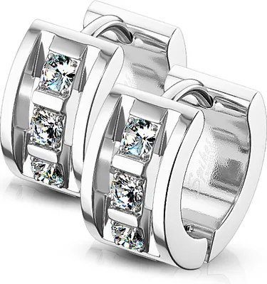 viva-adorno Edelstahl Creolen Edelstahl Ohrringe Klappcreolen Glänzend Poliert mit 3 Zirkonia Silber ER94