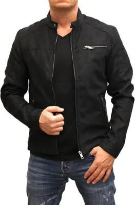 Produktbild von Jack & Jones Herre WildKunstleder Bikerjacke figurbetont Slim-Fit schwarz, 218-Rocky-Black Fake Suede-XL