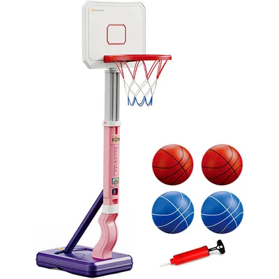 Produktbild von Kinder Basketballstand,70-138cm Kinder Pool Basketball Rahmen ,Mini-Basketballkorb für drinnen und draußen (5 einstellbare Höhen),4 Basketbällen, rosa